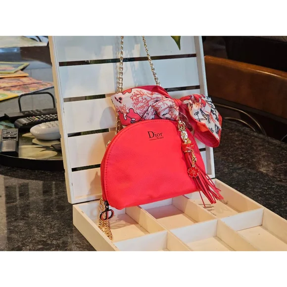 Christian Dior Red Clutch w/Crossbody Chain, Charms & Twilly Added NWOT - Picture 15 of 15